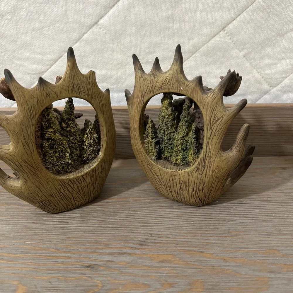 Moose Head Bookends Pair Cabin Country Farmhouse Wild Life Animals Resin Decor